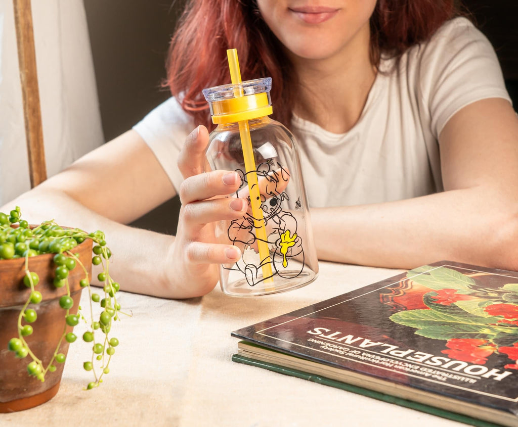 Disney Winnie The Pooh "Sweet As Can Bee" Glass Milk Bottle | Holds 15 Ounces