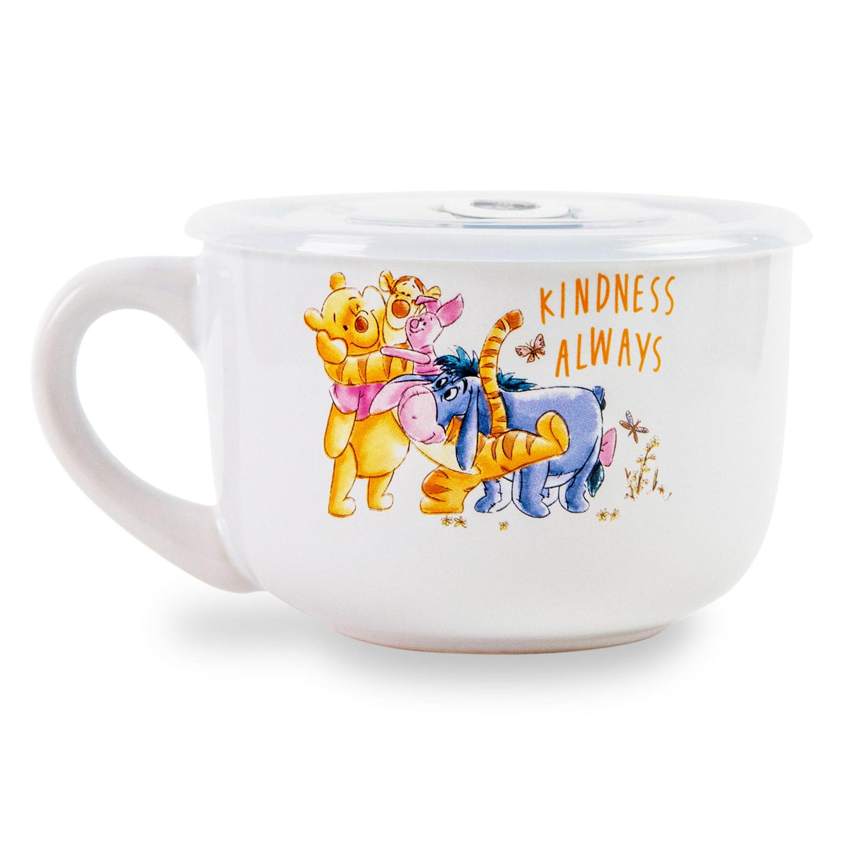 Disney Winnie The Pooh "We Are Family" Ceramic Soup Mug With Lid | 24 Ounces