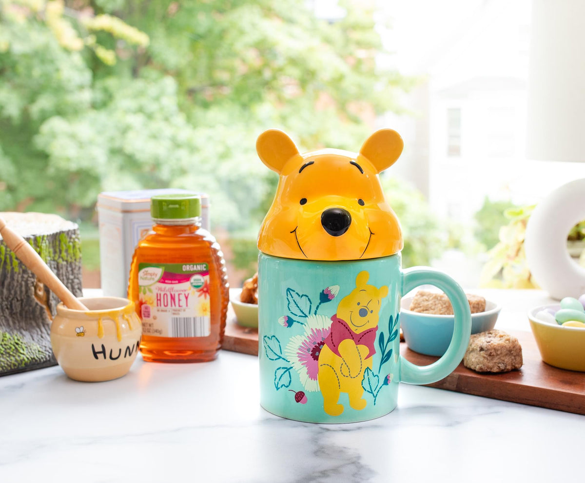 Disney Winnie the Pooh Ceramic Mug With Sculpted Topper | Holds 18 Ounces