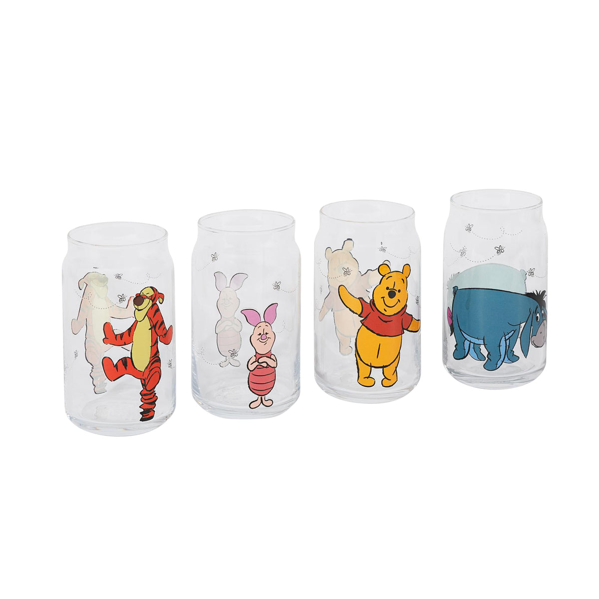 Disney Winnie The Pooh Characters 4-Piece Glass Can Set | Each Holds 16 Ounces