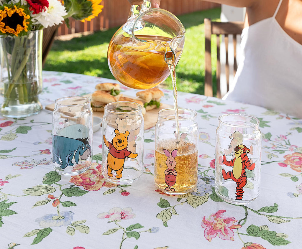 Disney Winnie The Pooh Characters 4-Piece Glass Can Set | Each Holds 16 Ounces