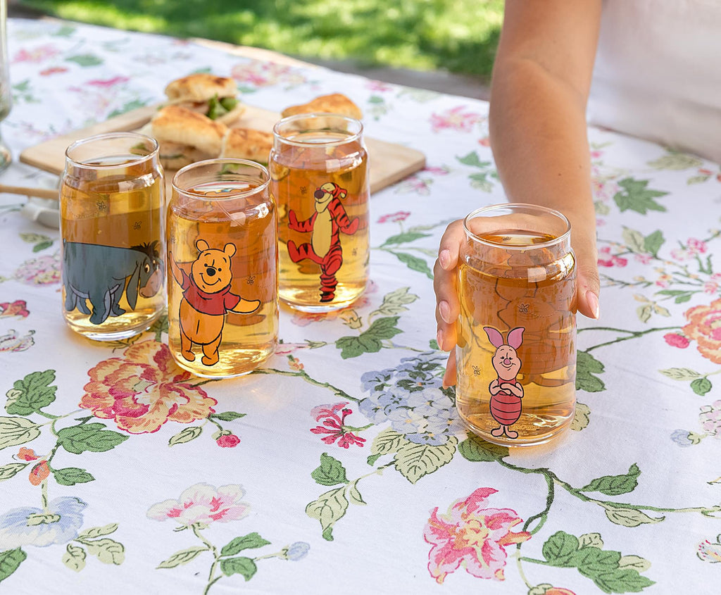 Disney Winnie The Pooh Characters 4-Piece Glass Can Set | Each Holds 16 Ounces