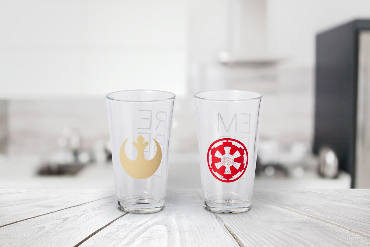 Star Wars 16oz Pint Glasses - Rebel & Empire Symbols - 2 Set