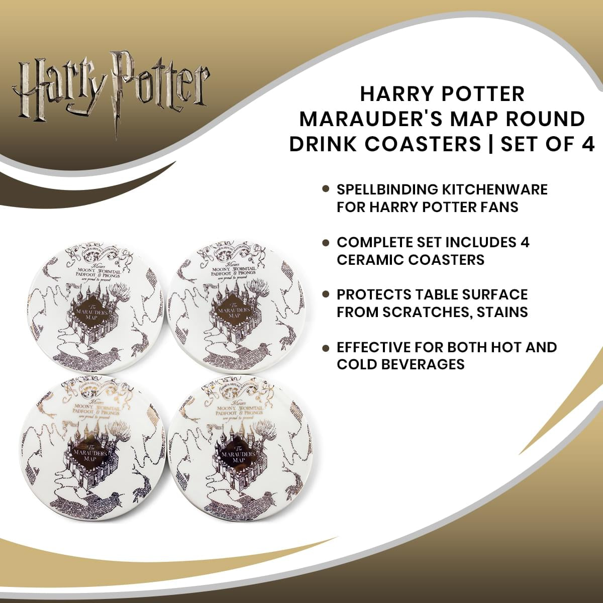 Harry Potter Marauder's Map Round Drink Coasters | Set of 4