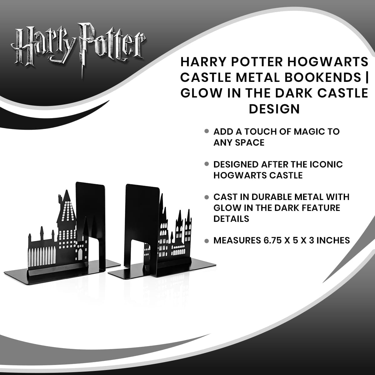 Harry Potter Hogwarts Castle Metal Bookends | Glow In The Dark Castle Design
