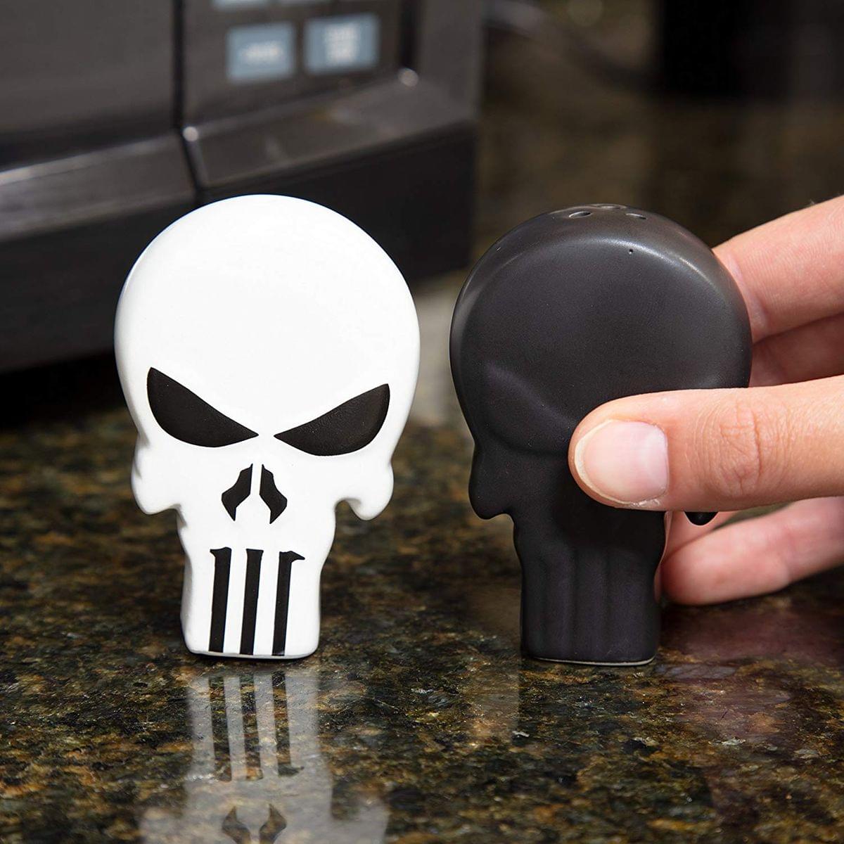 Marvel The Punisher Black & White Skull Logo Ceramic Salt & Pepper Shaker Set