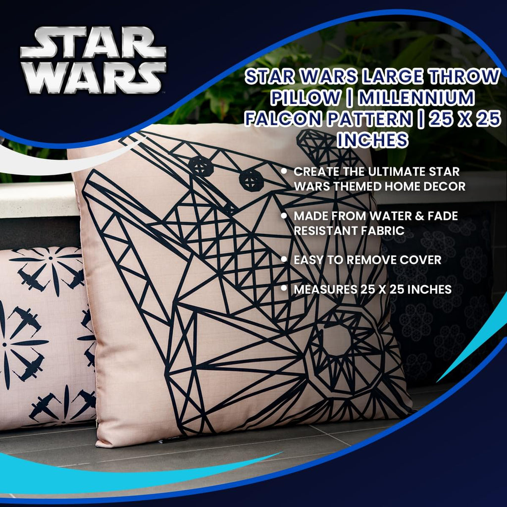 Star Wars Large Throw Pillow | Millennium Falcon Pattern | 25 x 25 Inches